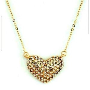 VALENTINES Heart Necklace and Earring Set Gold and CZ